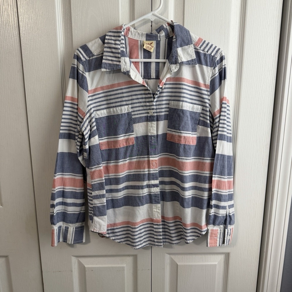Faded Glory Multicolor Striped Long Sleeve Button Up Women's Size Large Nautical